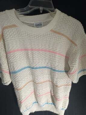 Cuddle Knit Vintage Short Sleeve Striped Cotton Sweater